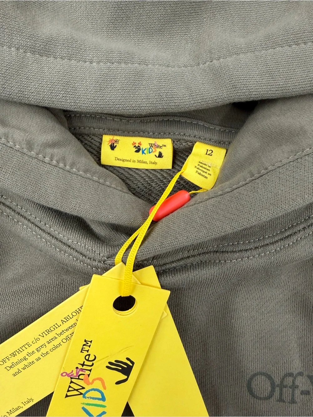 Off-White Kids Hoodie Olive Green Arrow Logo Pullover Sweatshirt Size 12 NWT
